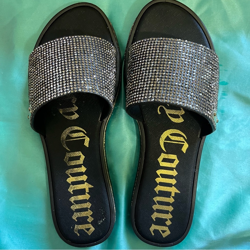 Juicy Couture gold sparkle slides. Size 7. Worn only once.